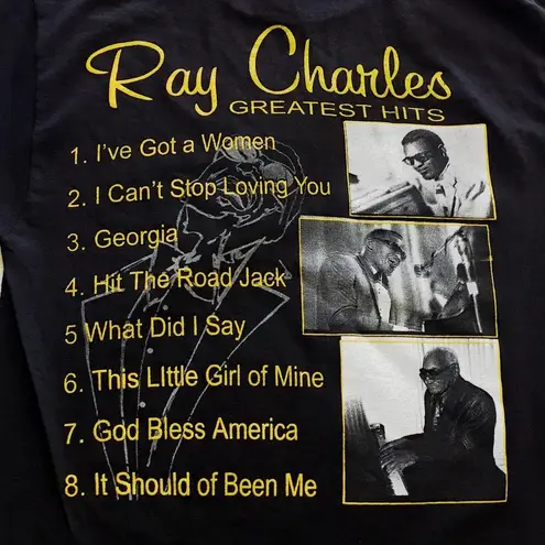 NEW VINTAGE 00s The Ray Charles Story Graphic Movie Rap Tee Black Shirt T Y2K Size XS