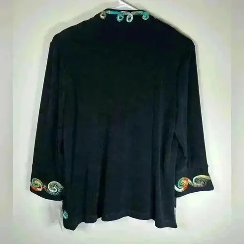 NWT Picadilly Fashions Open Cardigan 3/4 Sleeve Multicolor Appliqué Petite Small Black Size undefined