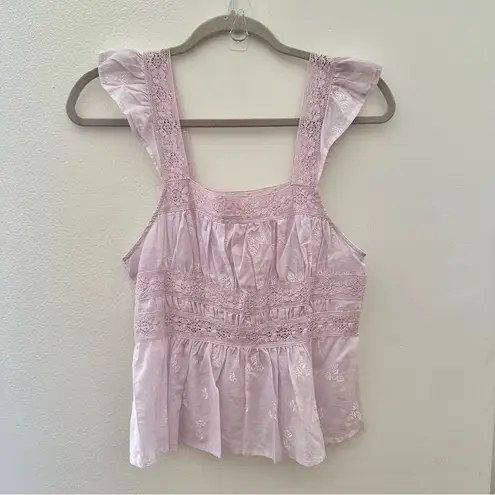 Free People  Beautiful Fleurs Poplin Smocked Ruffle Tank -  Purple, M