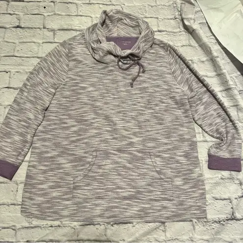 Catherines Croft & Barrow Cowl Neck Pullover Knit Top with Pocket Lavender White Size XL