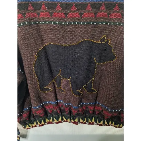 Vintage Painted Pony Moose Bear Coyote Print Cropped Tapestry Jacket Beaded Size undefined