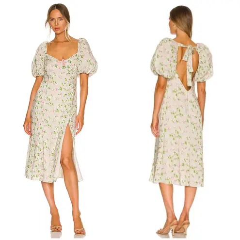 LPA Revolve Hartley Midi Dress Size Medium Floral Puff Sleeve Coquette Feminine