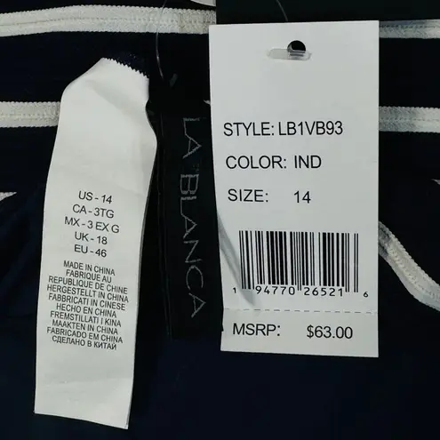 La Blanca SZ 14 Reversible Indigo Capri Stripe Swim Bikini Bottoms Navy Blue New