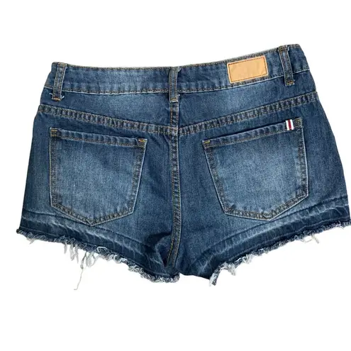 Adam Levine Mid Rise Distressed Shorts 28 Med Wash Cut Off Button Zip 5 Pocket