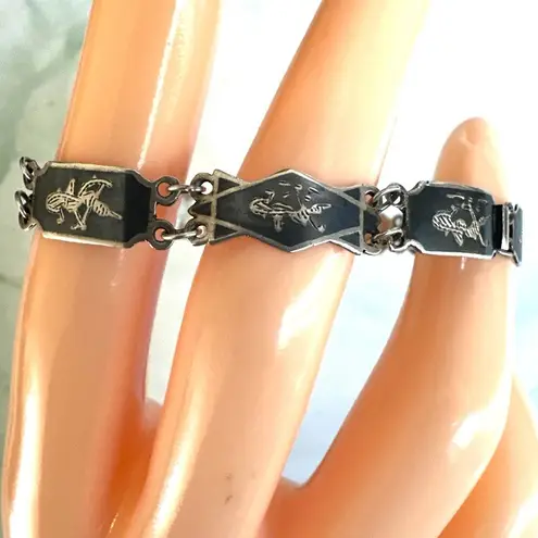 Vintage 1960s Siam Sterling Niello Bracelet Silver