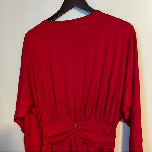 Krisa Dress Long Sleeve Red Faux Wrap Classic Solid Neutral Mini V-Neck Holiday