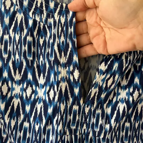 Ellie Kai Sz M Split V Neck Elbow Sleeves Pullover Stretch Blue White Blouse Top Size M