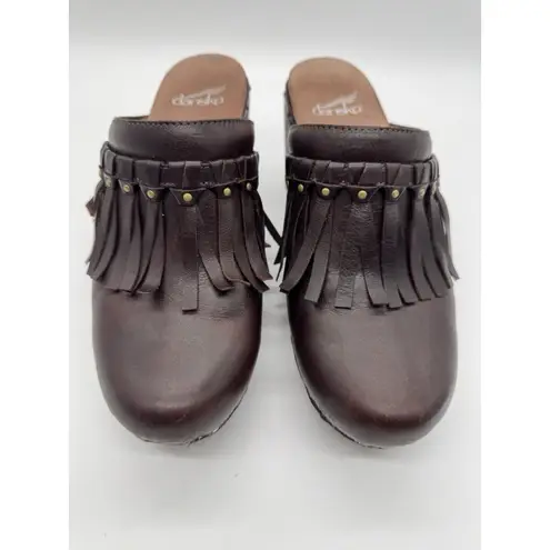 Dansko Deni Mules Clogs Shoes Womens Size US 39 EU Brown Leather Fringe