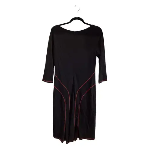 David Meister  Black red stitch detail Knee Length sheath Dress 3/4 Sleeves  10