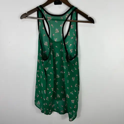 Audrey 3+1 Tank Top M Green Sheer Bird Print Indie Sleaze Y2K Whimsical Boho Size M