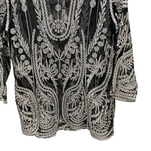 Ultra Pink Lace Sheer Embroidered Top Black Size Medium