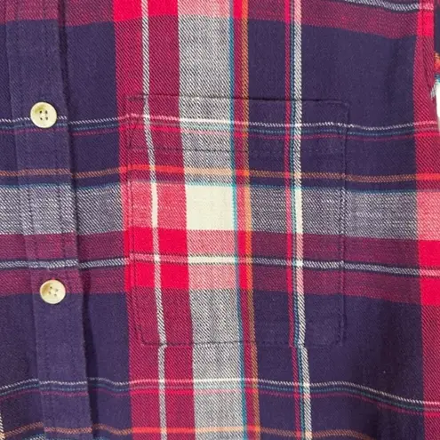 Roots Red Multicolor Plaid Cotton Long Sleeve Button Down Shirt Women Sz XS