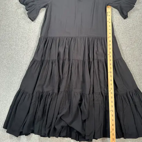 Petal and Pup Black Tiered Midi Dress Women's Small V-Neck Short Ruffle Sleeve