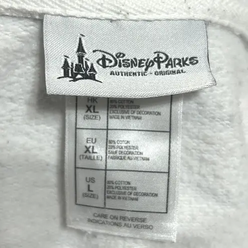Disney Parks Women Hoodie L Gray Stripe Walt Disney World Applique Resort Cozy White Size L