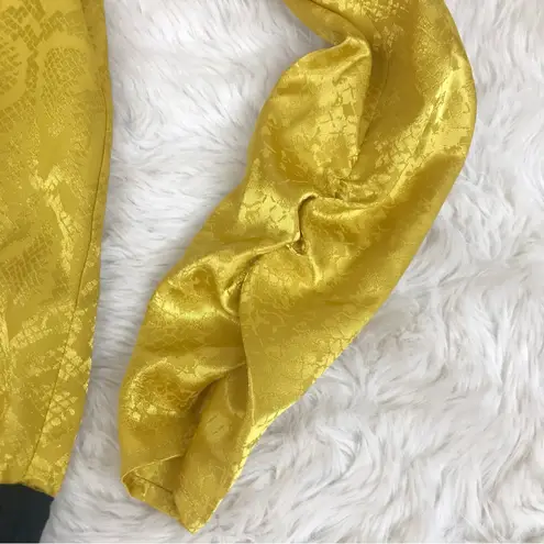 WAYF Sav Yellow Gold Snake Print Bodysuit Low Cut Long Puff Sleeve Medium New