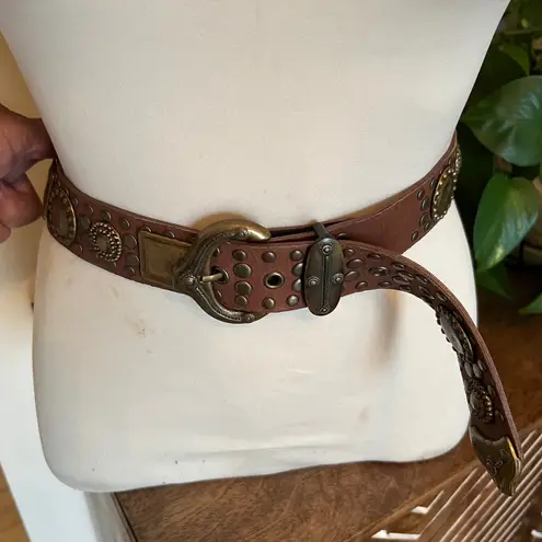 Chance Encounters Genuine Leather Brown Studded Western Belt Womens Medium Boho