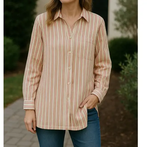 Soft Surroundings  Button Down Shirt Striped 100% Cotton Long Sleeve Top‎ Size 3X