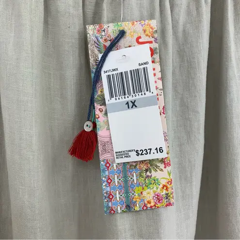 Johnny Was NWT Embroidered Linen Midi Skirt Beige XL