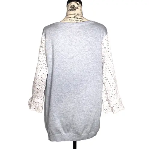 Skies Are Blue Floral Eyelet Ruffle 3/4 Sleeve Crewneck Pullover Knit Sweater 2X