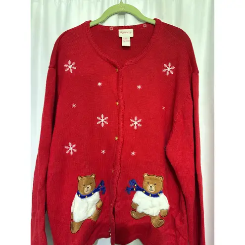 Crystal Kobe Women XL Vintage Red Snowflake Bear Button Cardigan Sweater