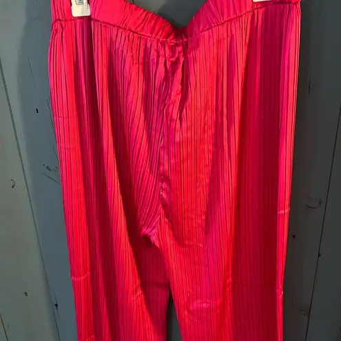 Sunny Leigh Vibrant Pink Wide Leg Pleated Drawstring/Elastic Waist Pants, Size L