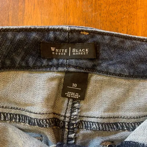 White House | Black Market  Mini Skirt 10 Blue Denim Embroidered Beaded Pockets