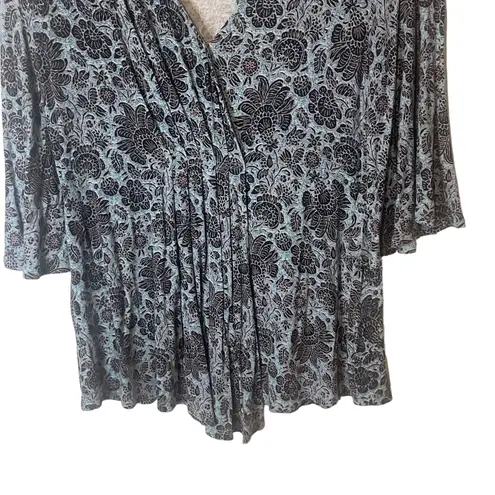 Haute Hippie Women's Size XS Blue Printed Flutter 3/4 Slv Blouse