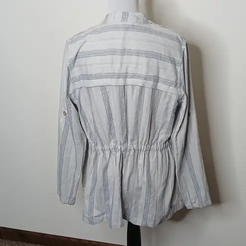 FATE. NWOT light blue striped open front drape cardigan size small