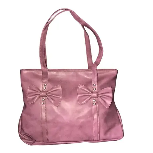 FAUX LEATHER MAUVE EMBELLISHED DESIGN WITH CHIC BOWS Pink