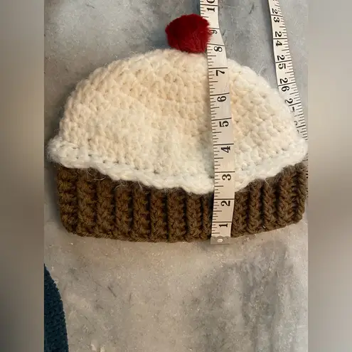 Handmade Crochet Vanilla Cupcake Beanie Winter Hat Stretch Cozy Comfy Warm
