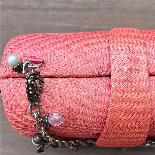 Vintage Donna Dixson Coral Woven Mini Handbag with Charm Handle Pink