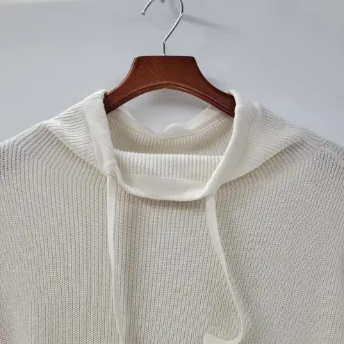 T by Talbots Womens Sweater Large Ivory Drawstring Cowlneck Waffle Knit Pullover White