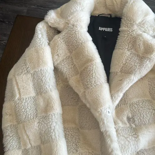 Apparis Tikka Checkerboard Faux Fur Coat, Size Small, $695 White
