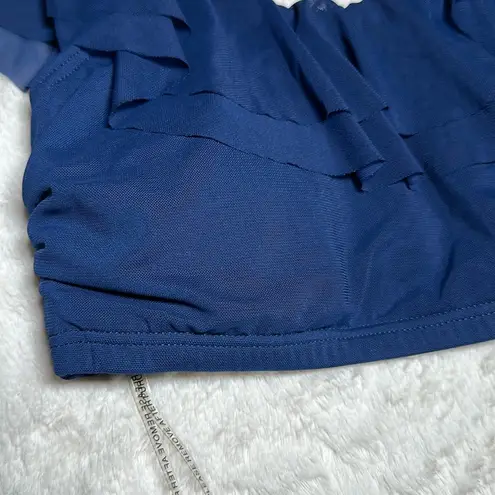 Carmen Marc Valvo Women's Mesh Ruffle Midnight Blue Bikini Top size XS NEW