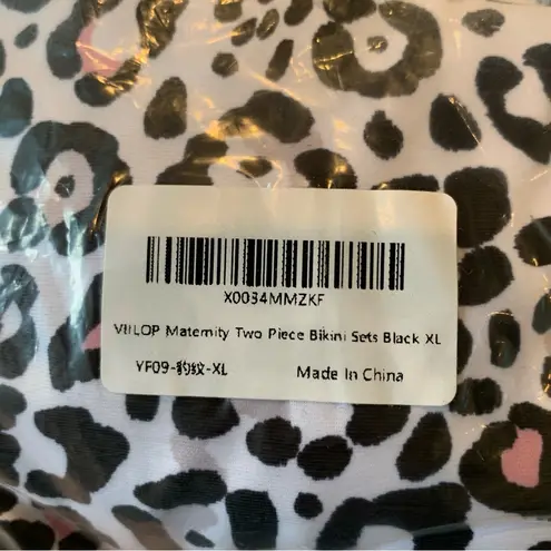 Maternity Black White Two Piece Animal Print Swimsuit Bikini V Neck Size XL Blue