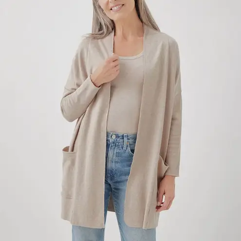 Pact Airplane Wrap Open Front Cardigan M/L Organic Cotton Relaxed Lounge Travel Tan Size undefined