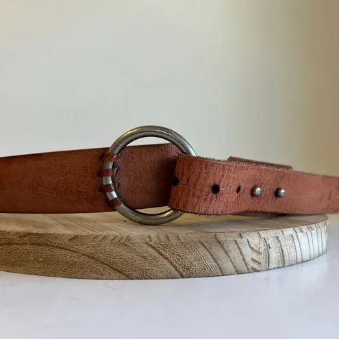 Brown Genuine Bonded Leather Wrap Round Silver Loop Stud Belt Size XL