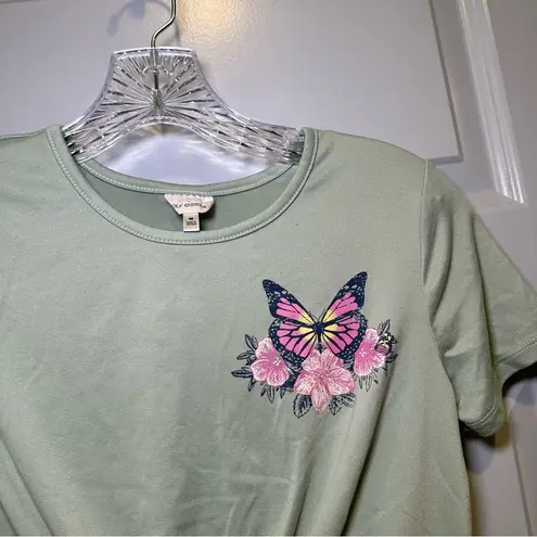 Self Esteem  Green Butterfly Graphic Short Sleeve Twist Knot Crop top size M