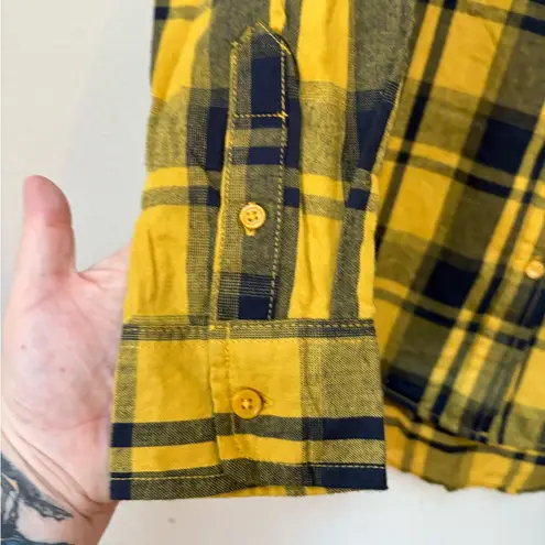 Time and Tru 100% Cotton Plaid Shirt NWT Medium Yellow Navy