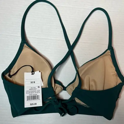 Shade & Shore  Dark Green Longline Cut Out Crisscross Bikini Top Size 32B New!