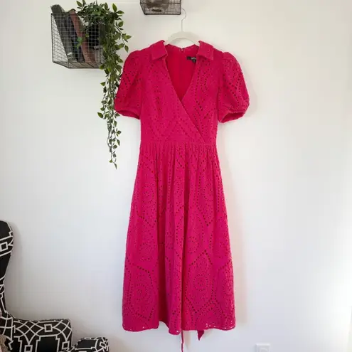 Badgley Mischka Red Eyelet Midi Dress Sz 6