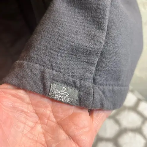 prAna Grey Coat with Striped Collar, stripe details at collar and cuffs, longer