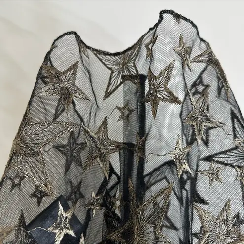 Ecote  Urban Outfitters Sheer Mesh Black Top with Silver Stars & Tie Back, Size S