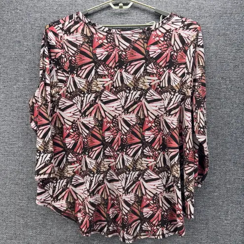 Roamans Womens Blouse Size 3x Butterfly Wing Print Waffle Knit Boho Warm Cozy Brown