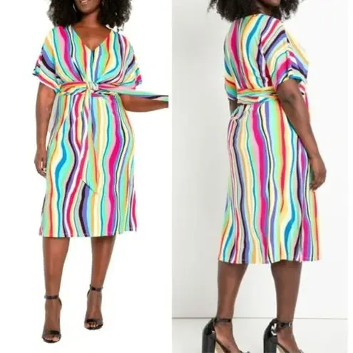 Eloquii Wrap Around Midi Dress Liquid Rainbow Plus Size 18 NEW