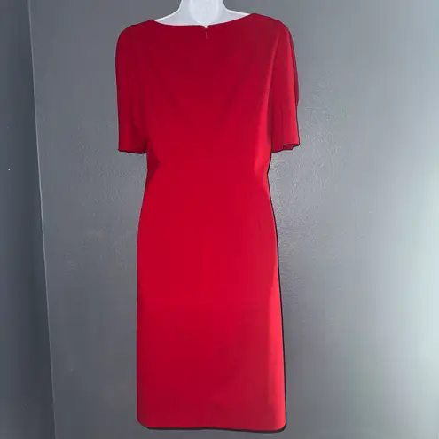 DKNY Ruched Sheath Short Sleeve Knee Length Party Formal Red Dress Womens Large