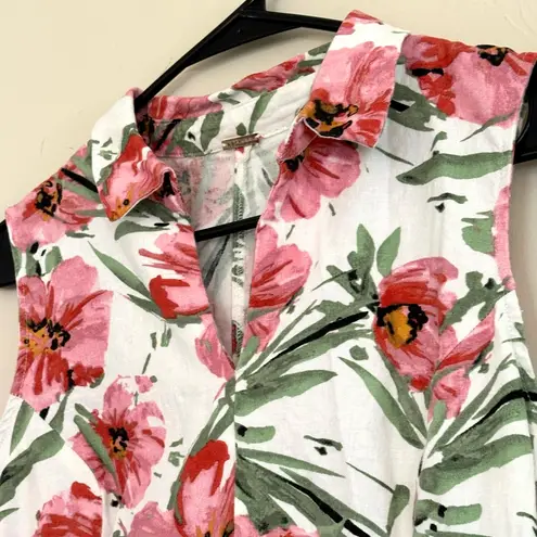Tahari Linen Blend Floral Shirt Dress Sleeveless Size 8