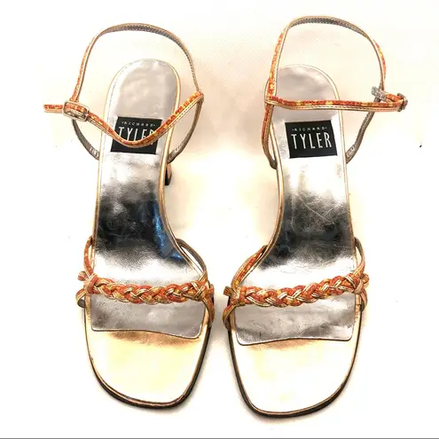 VINTAGE 1990'S RICHARD TYLER COPPER & GOLD BRAIDED LEATHER PUMPS (7M) Size 7