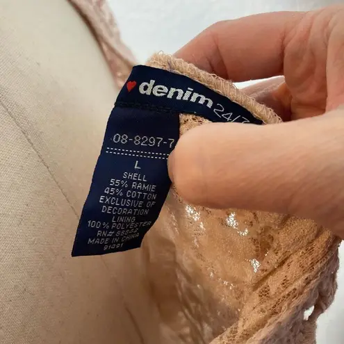 Baby pink BoHo fairycore coquette crochet floral lace tank sweater women’s L Size L