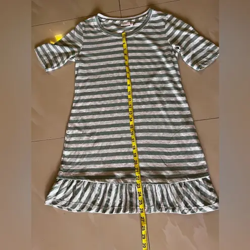 LOGO By Lori Goldstein Stripe Knit Shift Dress Flounce Hem Green XXS